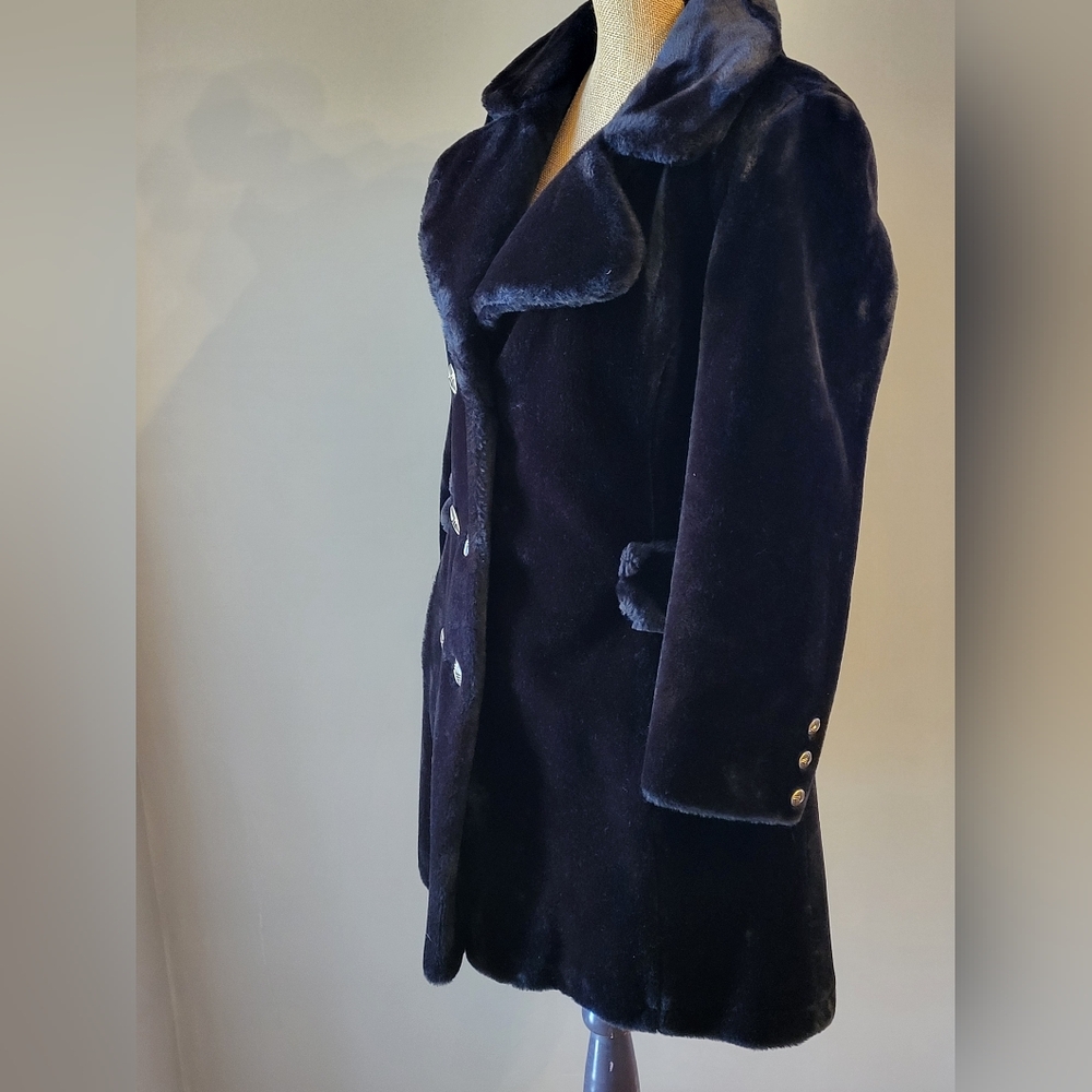 Glenbrooke 1970s Black Double Breasted Faux Fur Coat Medium - Picture 2 of 11
